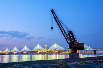 Crane on the waterfront pier