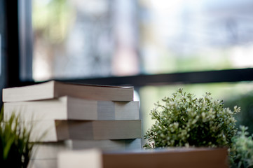 Book placed on the desk A lot of books, beautiful colors for studying, knowledge,education - images