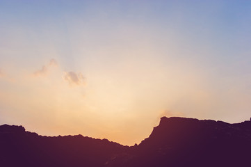 Mountain silhouette The sun, the sky and the life Silhouette concept