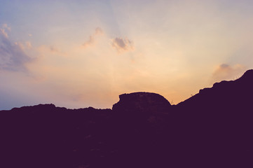 Mountain silhouette The sun, the sky and the life Silhouette concept