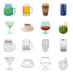 Vector design of drink and bar symbol. Set of drink and party stock vector illustration.