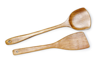 Wooden kitchen shovel on white background