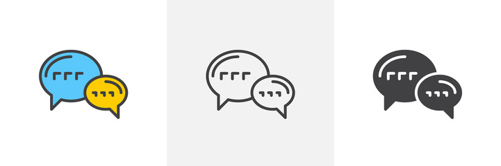 Speech balloons message icon. Line, glyph and filled outline colorful version, Forum chat outline and filled vector sign. Symbol, logo illustration. Different style icons set. Vector graphics