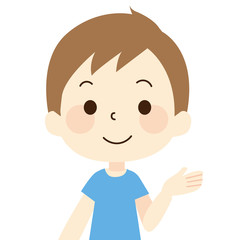 片手を上げる男の子