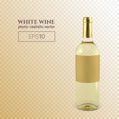 Photorealistic bottle of white wine on a transparent background. Mock up transparent bottle of wine. This wine bottle can be placed on any background.