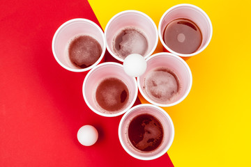 Cups for game Beer Pong on the table