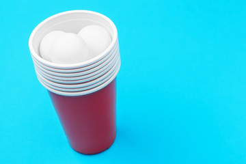 Cups for game Beer Pong on the table