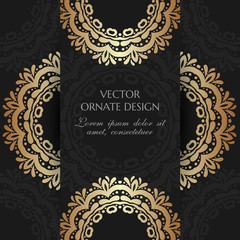 Bronze circle decor. Square card with decoration elements  on the black background.