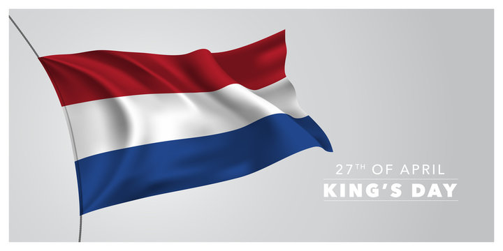 Netherlands happy King's day greeting card, banner, horizontal vector illustration
