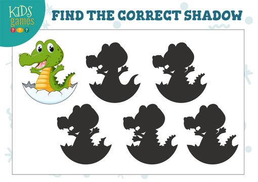 Find the correct shadow for cute cartoon little crocodile educational preschool kids game