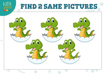 Find two same pictures kids game vector illustration