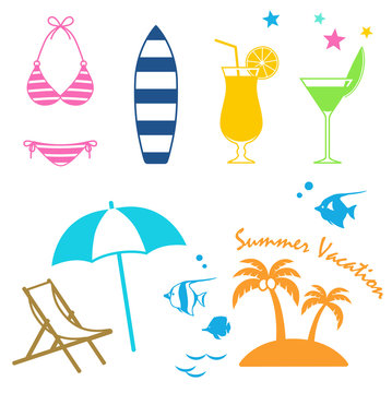 Tropical summer vacation icon set
