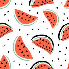 Seamless vector pattern with watermelons.Bright summer background.