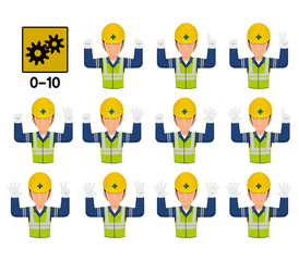Set of industrial worker is gesturing hand sign (0-10)
