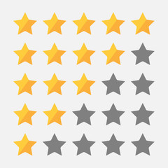 Star rating symbols with 5 star. Quality, feedback, experience, level concepts. Vector illustration.