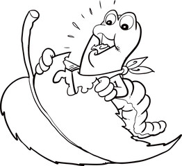 Cartoon caterpillar eating leaf