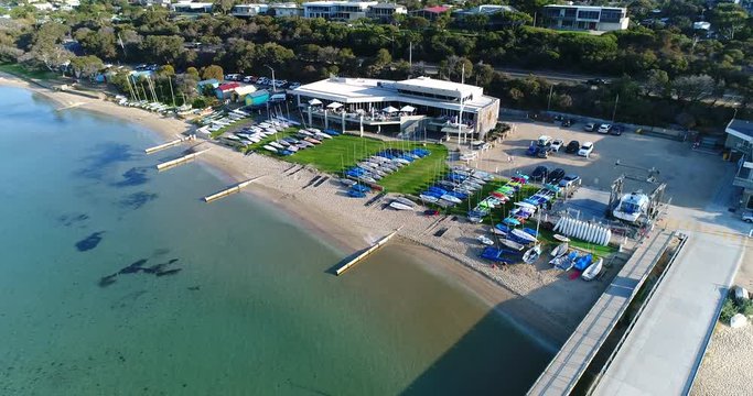 Flying over Yacht club and marina