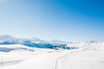 Fototapeta na wymiar Riederalp, Matterhorn, Wallis, Alpen, Panoramaweg, Walliser Berge, Winter, Wintersport, Schweiz