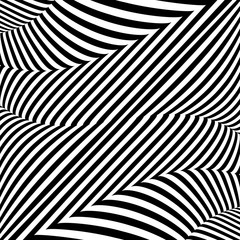 Abstract black and white striped background. Geometric pattern with visual distortion effect. Optical illusion. Op art.