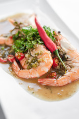 spicy asian prawns in gourmet chilli orange and coriander sauce