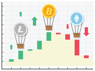 Crypto currencies concept. Vector Illustration of crypto currency financial analysis.