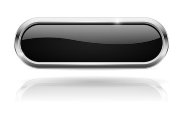 Black oval button. Glass icon with chrome frame