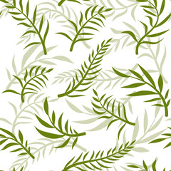 Tropical vector green leaves seamless pattern white background. Exotic wallpaper. Floral seamless pattern - Vector.