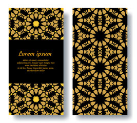 Arabic card for invitation, celebration, save the date, wedding performed in arabian geometric tile. Colofrul vector template