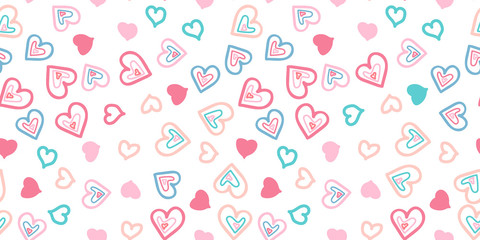 Hand drawn hearts - seamless pattern. Small colorful hearts. Calm soft delicate colors. Background or texture for tissue paper, etc.