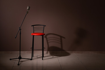 Microphone with chair in studio