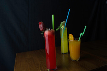 prepared fruit and exotic chocolate flavored sweet drinks