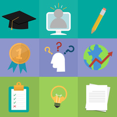 Set of online education. Study and learning concept icon
