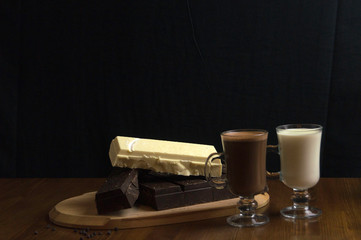 molded chocolates prepared at the table and milk drinks