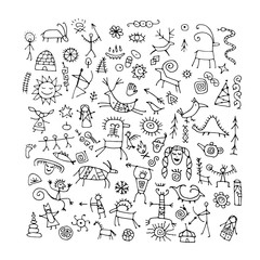 Rock paintings background, sketch for your design