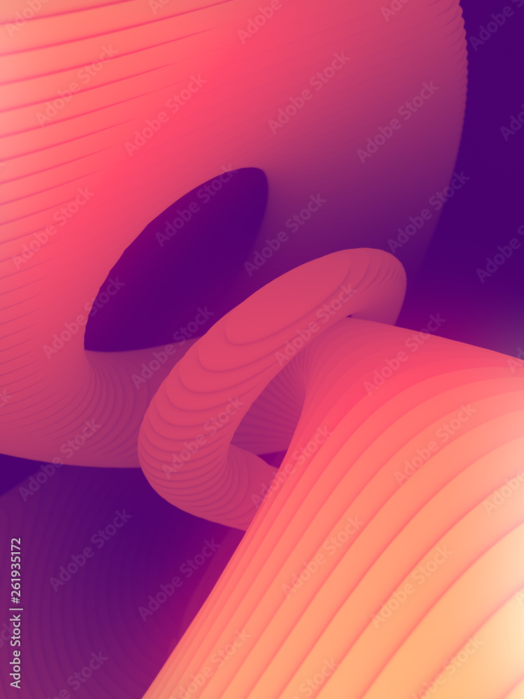 Poster striped futuristic pattern surrounded by pink light mist. computer generated geometric shape. 3d ren
