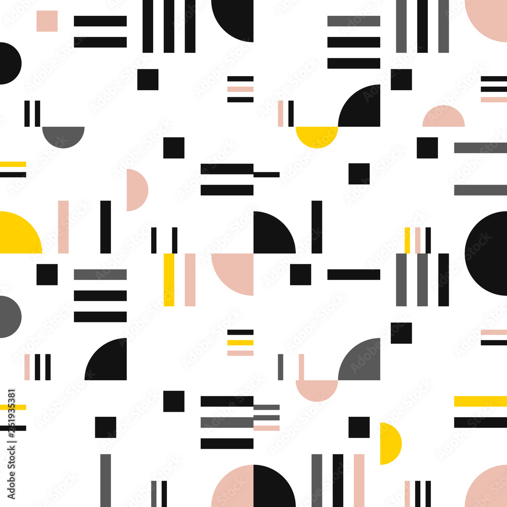 Aufkleber Geometric vector seamless pattern in retro style . Modern  background with circles, lines and other simple shapes.
