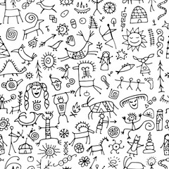 Rock paintings background, seamless pattern for your design