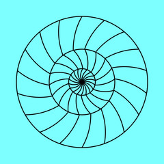 Obraz premium Twirling spin circle. Circular geometric pattern with moving effect of rotation. Optical symbol with stroked lines on color background.