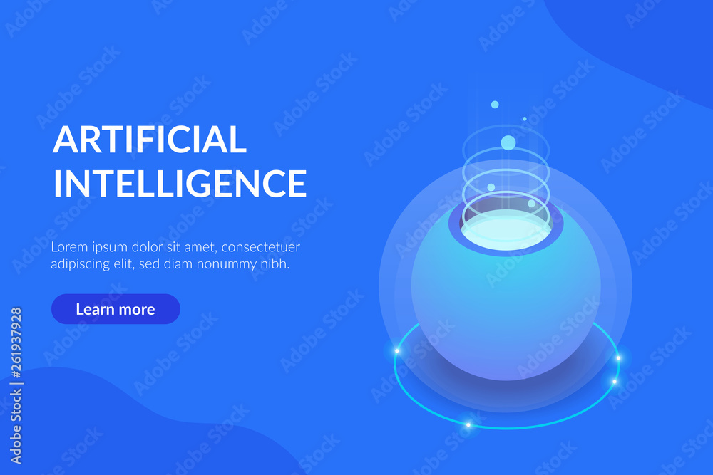 Poster mobile intelligence web template. voice assistant. supercomputer. editable 3d isometric vector illus
