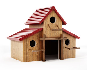 Obraz na płótnie Canvas Three bird houses assembled together forming one big birdhouse. 3D illustration