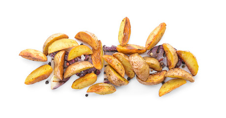 Tasty baked potato on white background