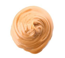 Tasty peanut butter on white background