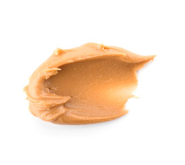 Tasty peanut butter on white background