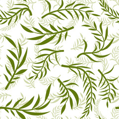 Naklejka premium Tropical vector green leaves seamless pattern white background. Exotic wallpaper. Floral seamless pattern - Vector.