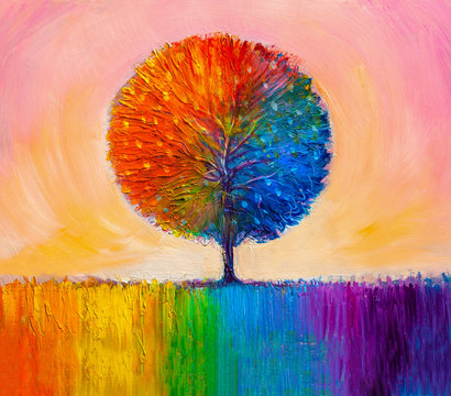 Tree, oil painting, artistic background