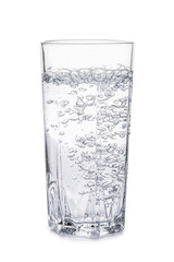 Glass of clean water on white background