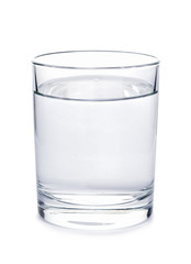 Glass of clean water on white background