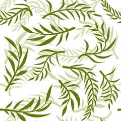 Tropical vector green leaves seamless pattern white background. Exotic wallpaper. Floral seamless pattern - Vector.
