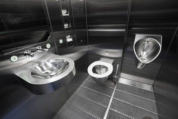 sterile modern metal public toilet in Switzerland for easy use and cleaning