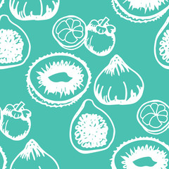 kiwi, figs, mangosteen tropical fruit seamless abstract pattern